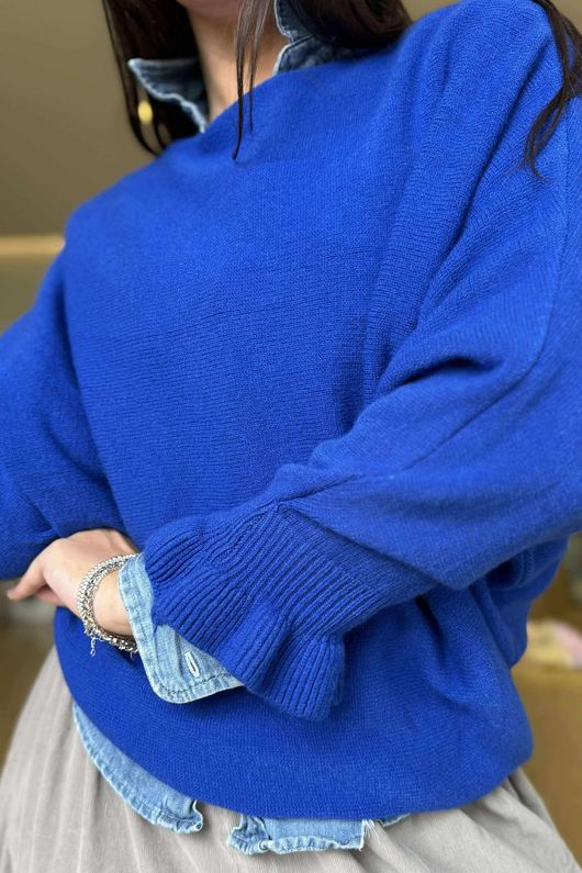 Conrad Batwing Ruffle Cuff Knit Lapis
